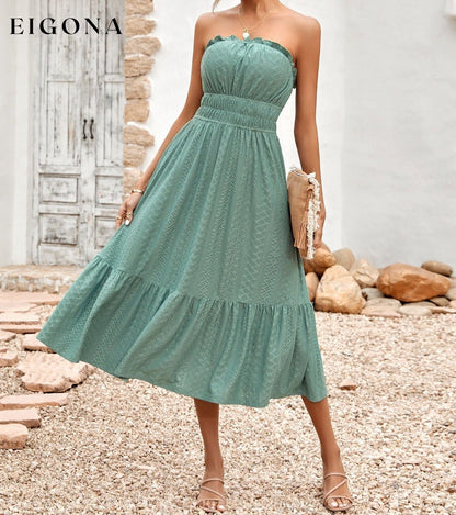 Frill Trim Strapless Midi Dress casual dress casual dresses clothes dress dresses midi dress S.N Ship From Overseas