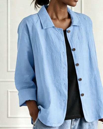 Solid Color Collared Single-Breasted Shirt