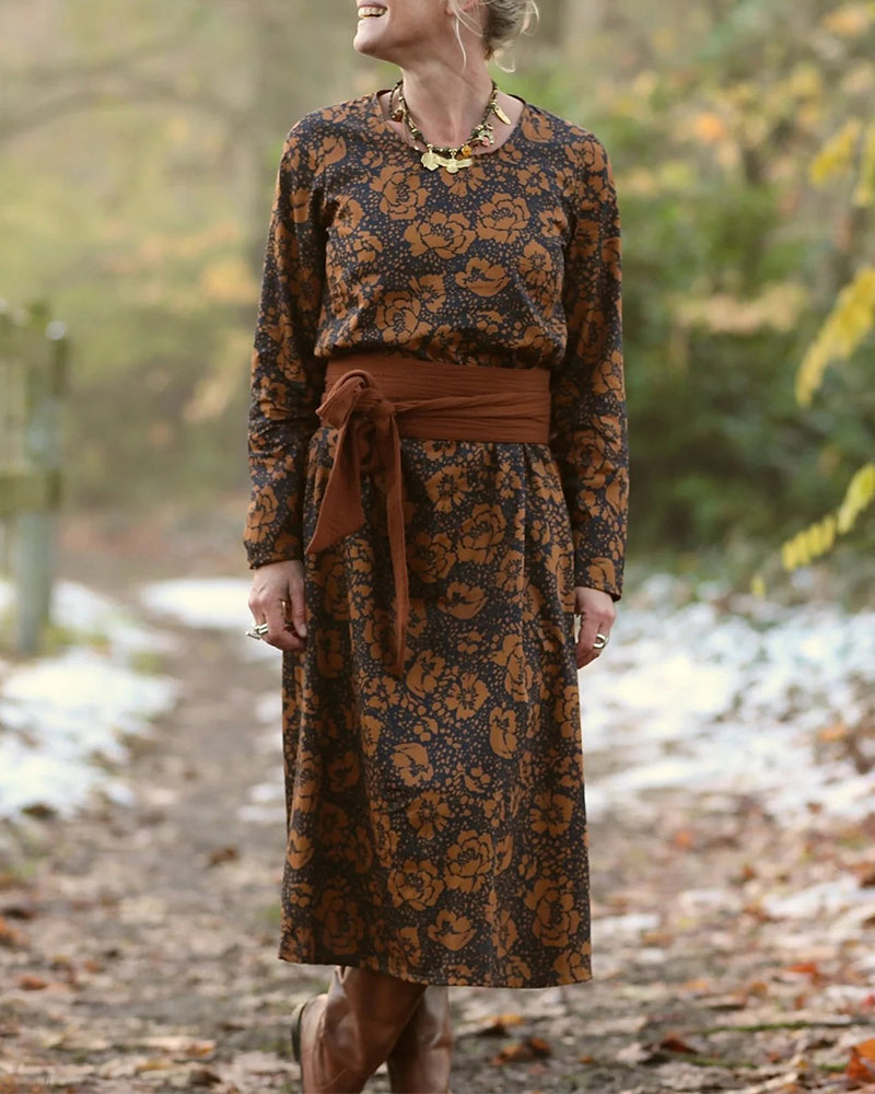 Floral Print Round Neck Loose Dress