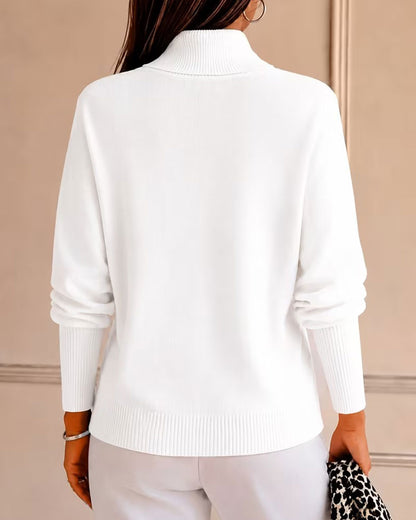 Turtleneck Pocket Solid Pullover