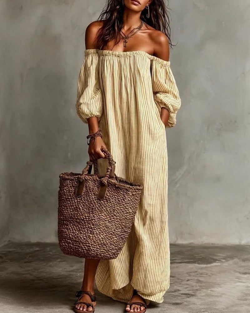 Loose Off-Shoulder Striped Dress