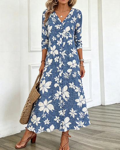 V-Neck Floral Shirt Dress