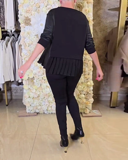 Solid Color Patchwork Long-Sleeved Sweatshirt