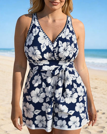 Hibiscus V-Neck Short One-Piece