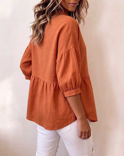Relaxed Vintage Puff Sleeve 3/4 Sleeve Blouse