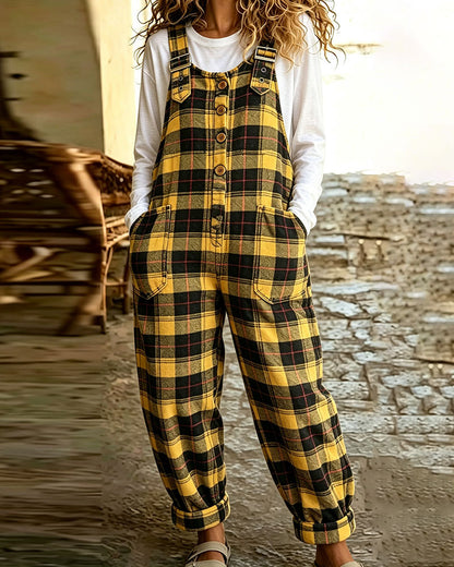 Check Button Pocket Jumpsuits