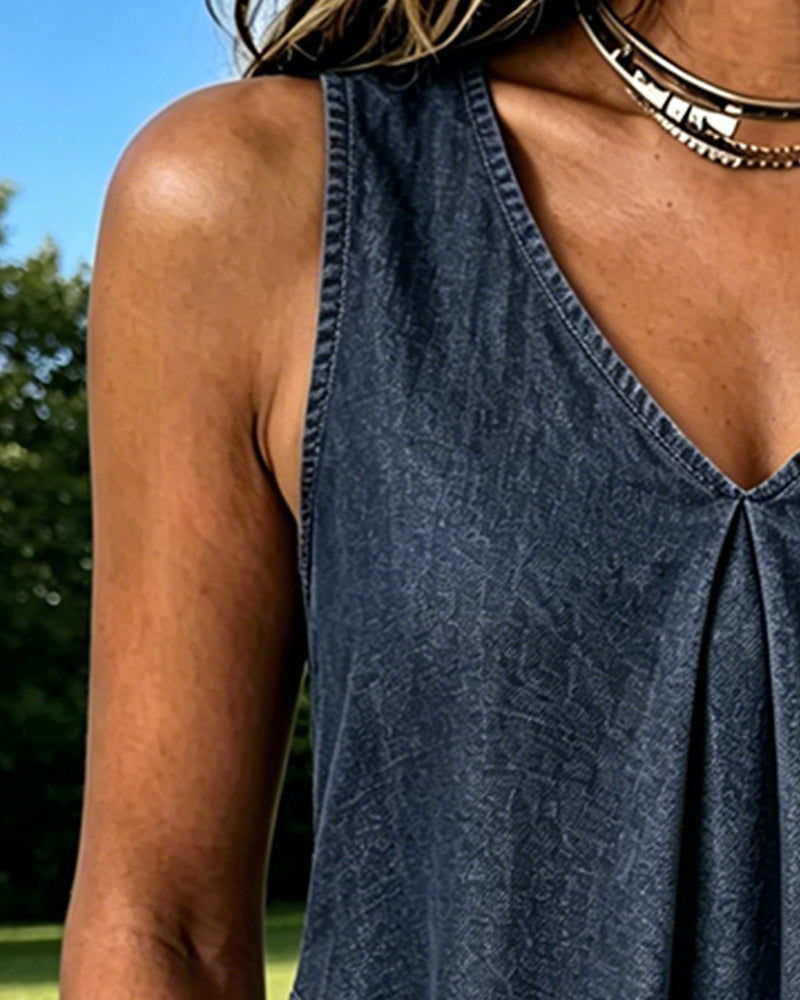 Solid V-Neck Casual Tank Top