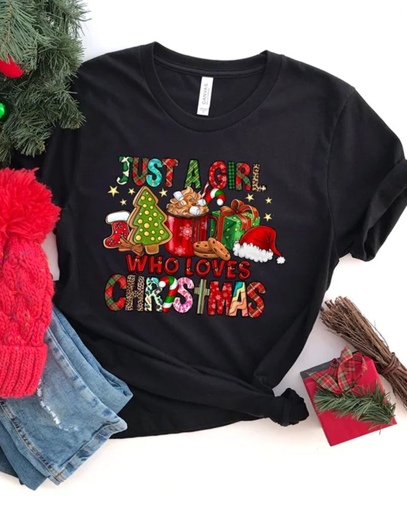 Casual Christmas fun letter print short sleeve T-shirt 2024 f/w christmas spring summer t-shirts