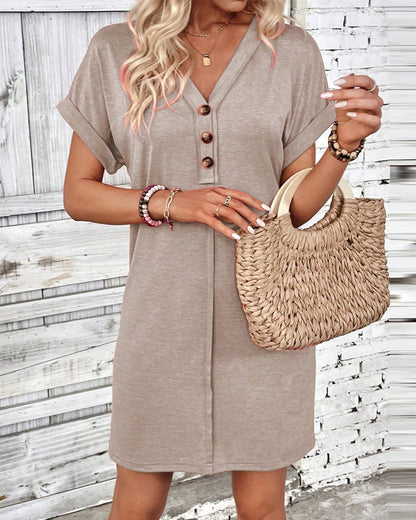 Versatile Buckled V-Neck Dress