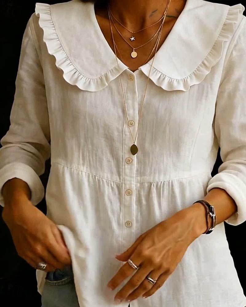 Peter Pan Collar Forest Core Solid Color Shirt