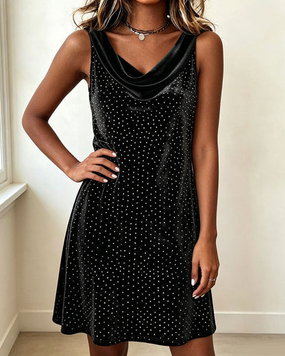 Sleeveless Cowl Neck Velvet Dress