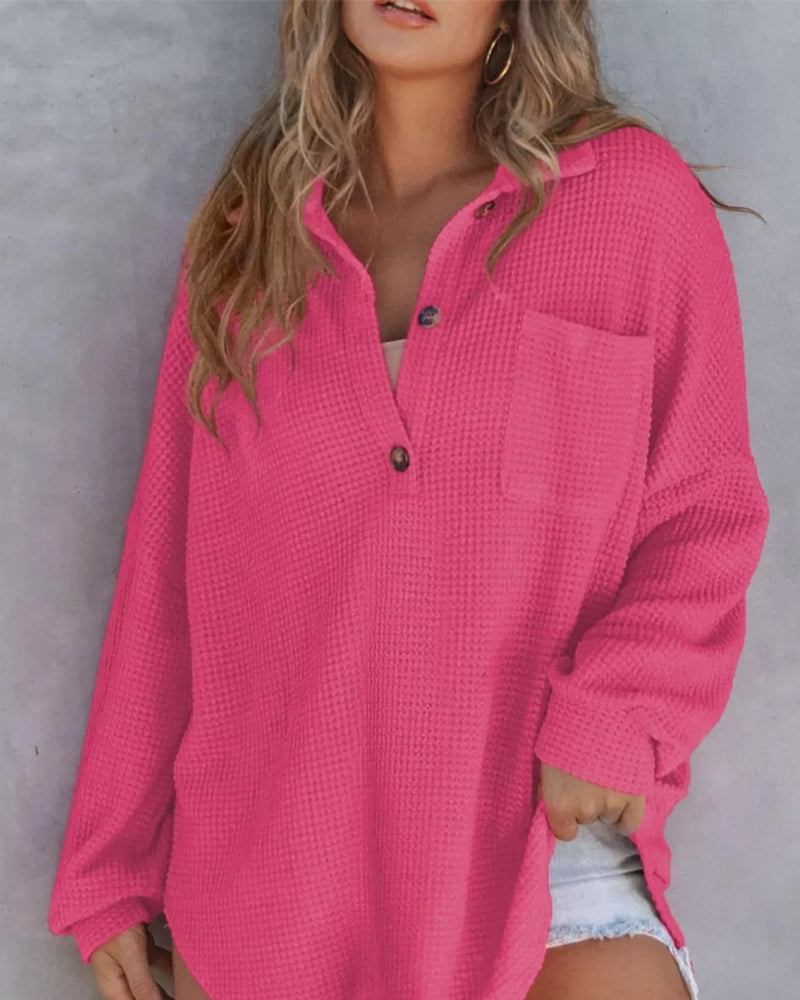 Solid Button-Down Loose Lapel Blouse 2024 f/w blouses & shirts spring