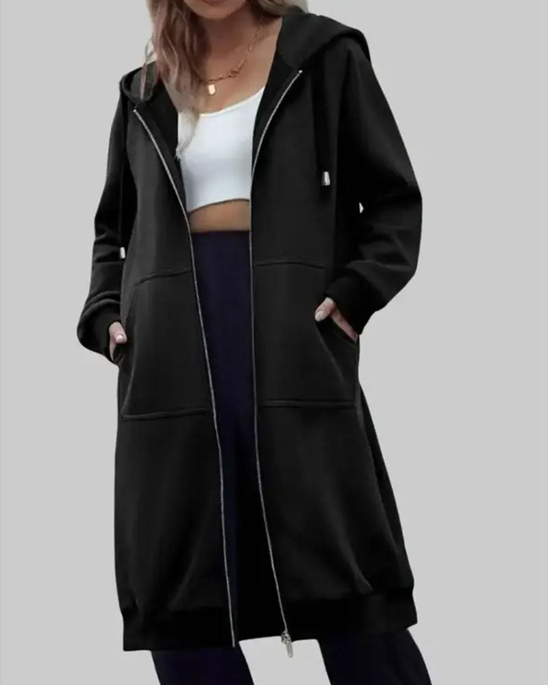 Long Hooded Zip Sweatshirt Coat