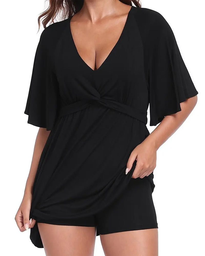 V-Neck Waist-Cinching Romper Dress casual dresses spring summer