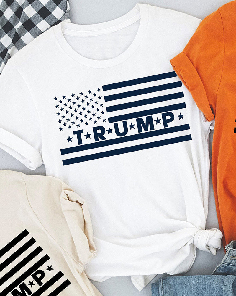 Trump letter and star print T-shirt 2024 f/w faith & slogan spring summer t-shirts