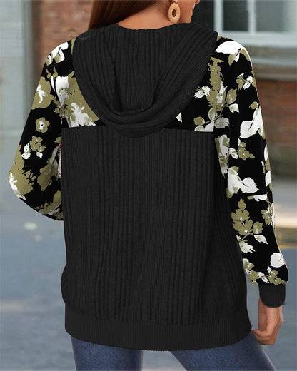 Hooded Ribbed Long-Sleeved Coat