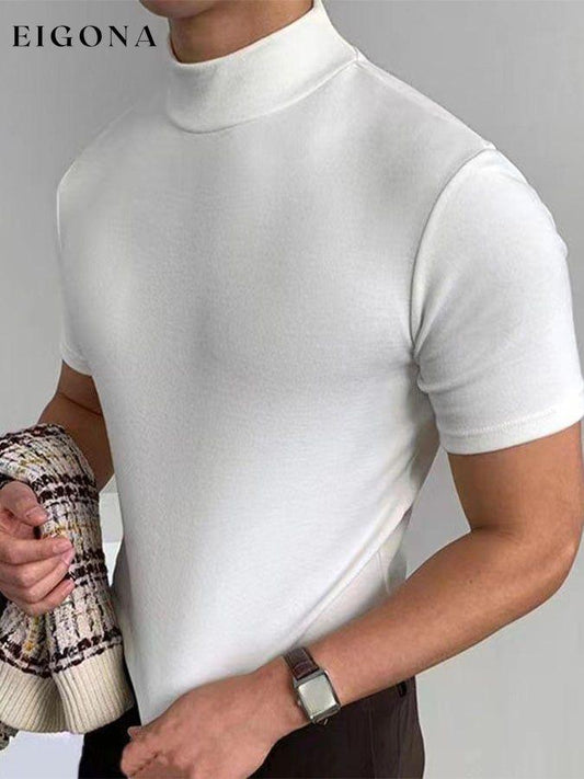 Turtleneck Solid Color Short Sleeve T-Shirt men