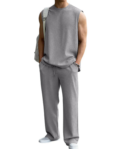 Men's Solid Color Sleeveless Set