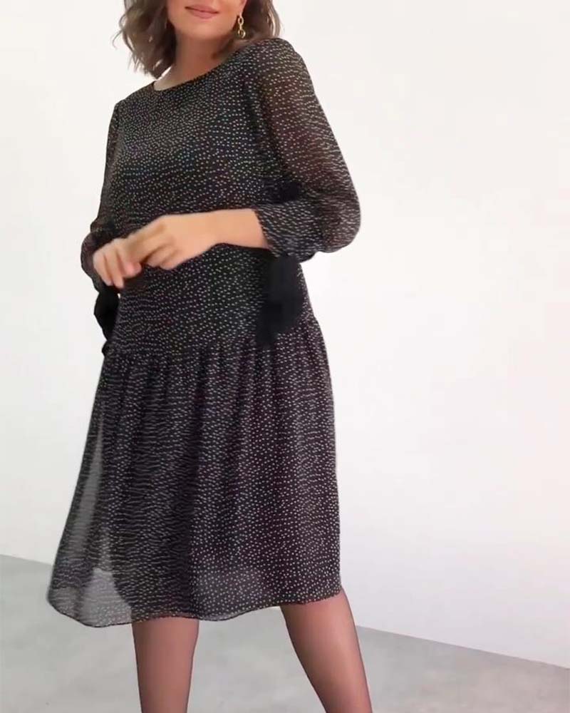 Round neck long sleeve polka dot print elegant dress casual dresses spring