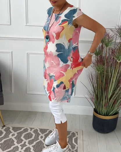Colorful floral print casual long top