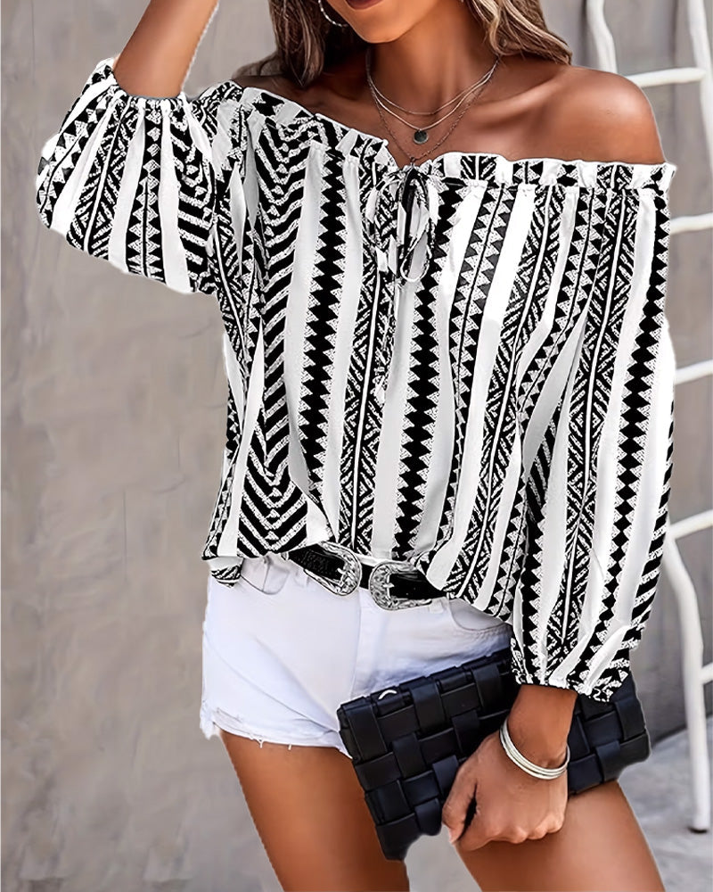 Elegant Sophisticated Geometric Off Shoulder Blouse