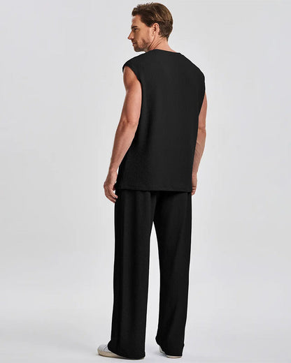 Men's Solid Color Sleeveless Set