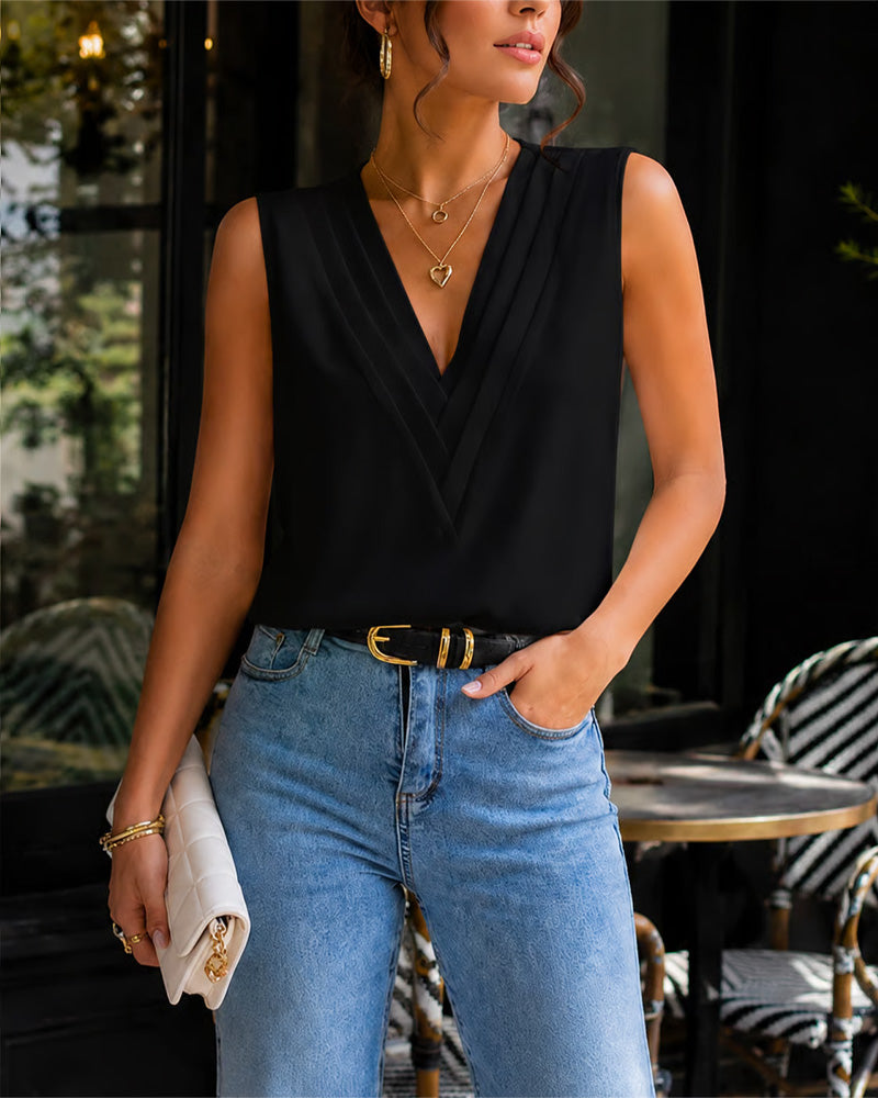 V-Neck Sleeveless Layered Solid Tank Top spring summer tank tops & camis