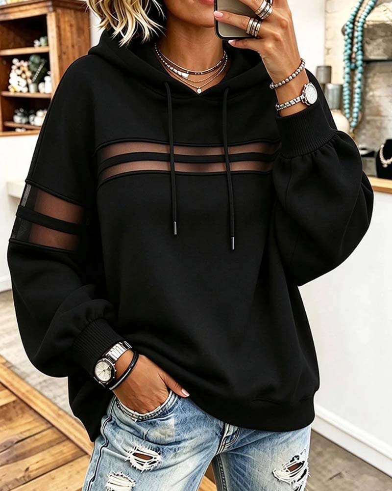 Sheer Horizontal Stripe Hoodie