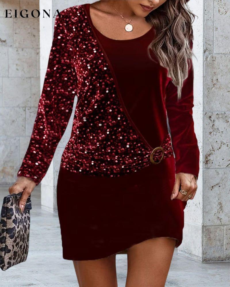 Sequined Long-Sleeved Knee-Length Sexy Dress 23BF christmas Clothes Dresses Evening Dresses party dresses spring winter