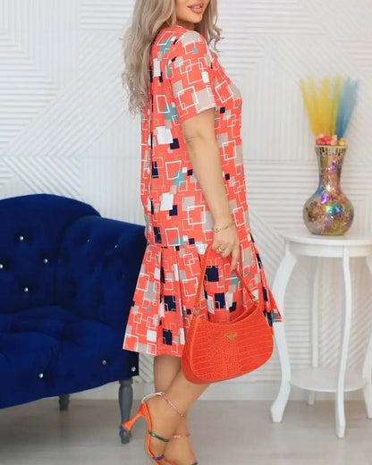 Casual square printed short-sleeve dress 202466 casual dresses spring summer