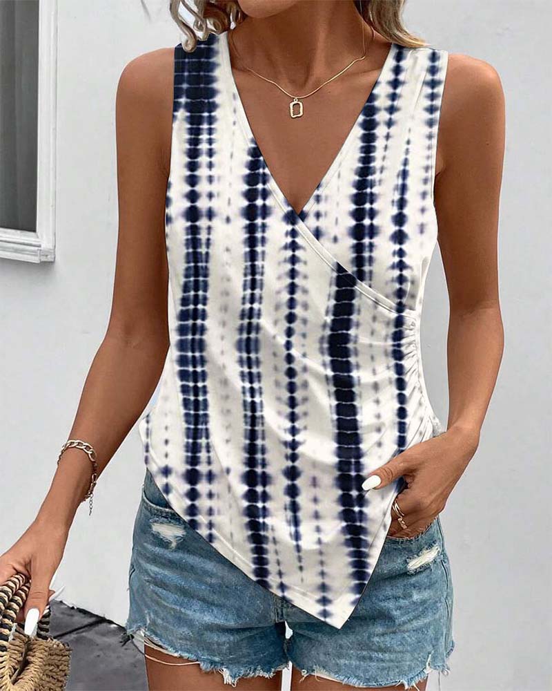 Irregular Pleated Printed Tank Top