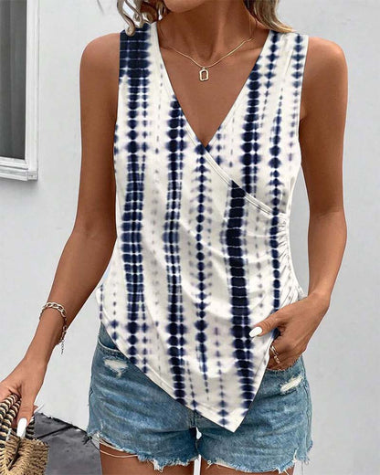 Irregular Pleated Printed Tank Top