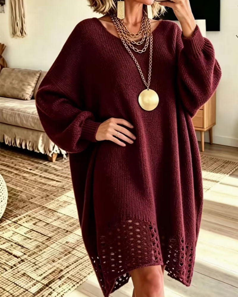 Crew Neck Hollow-Out Jumper Dress
