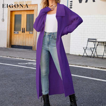 Casual Solid Colour Long Cardigan Purple best Best Sellings cardigan cardigans clothes Plus Size Sale tops Topseller