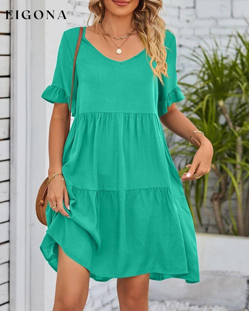 V-neck Dress with Ruffle Sleeves Green 23BF Casual Dresses Clothes Dresses Summer