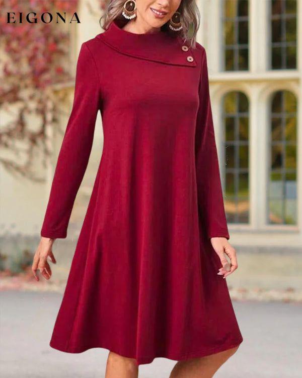 Solid Color Button Elegant Dress 23BF Casual Dresses Clothes Dresses Dresses Women