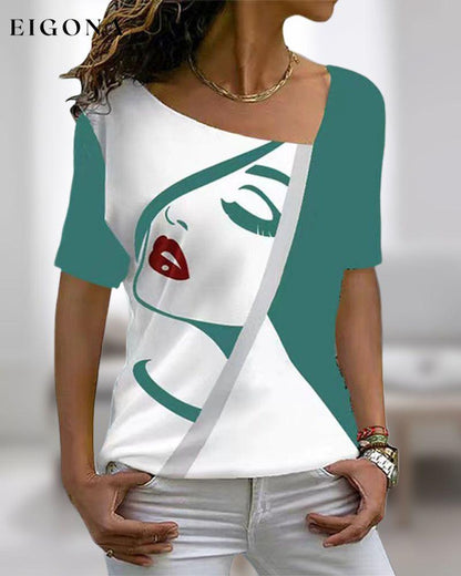 V-neck face print short-sleeved t-shirt 23BF clothes Short Sleeve Tops Spring Summer T-shirts Tops/Blouses
