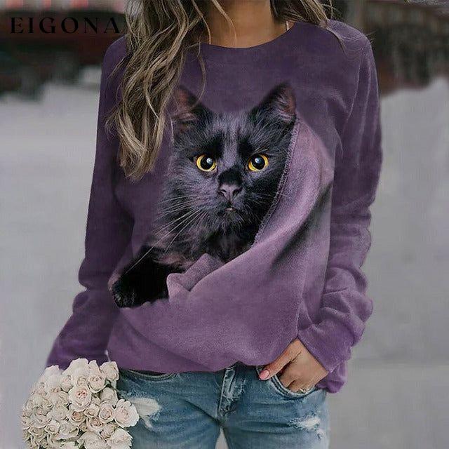 Cat Print Casual Sweatshirt best Best Sellings clothes Plus Size Sale tops Topseller