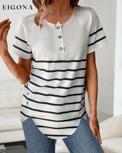 Round Neck Stripe Print T-shirt 23BF clothes SALE Short Sleeve Tops Spring Summer T-shirts Tops/Blouses
