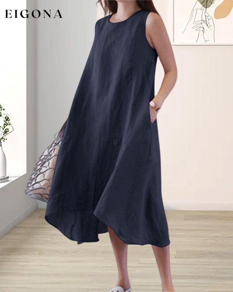 Cotton linen sleeveless solid color dress 23BF Casual Dresses Clothes Cotton and Linen Dresses Spring Summer