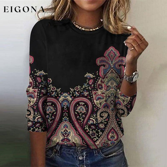 Vintage Ethnic Print T-Shirt Black best Best Sellings clothes Plus Size Sale tops Topseller