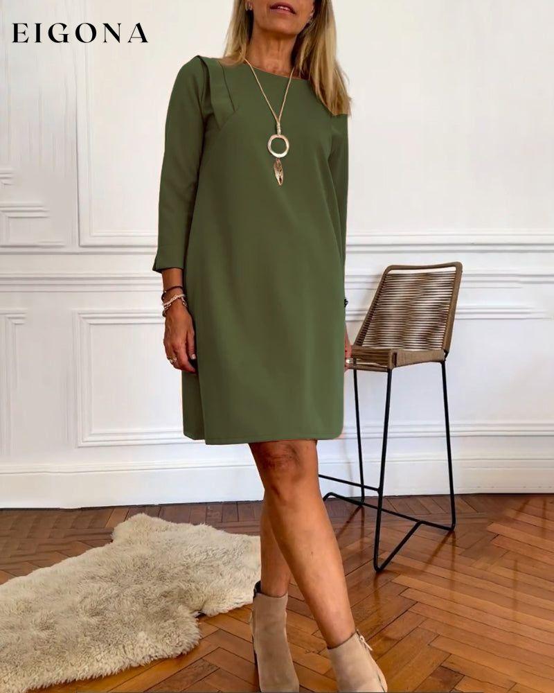 Elegant Shift Solid Color dress Green 2023 f/w 23BF casual dresses Clothes Dresses