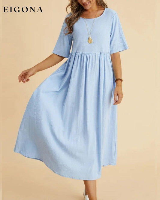 Solid color half sleeve midi dress 23BF Casual Dresses Clothes Cotton and Linen Dresses Spring Summer