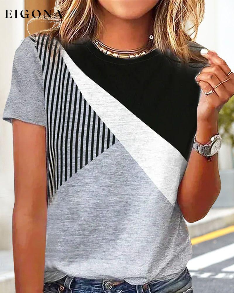 Color block striped T-shirt 23BF clothes Short Sleeve Tops Spring Summer T-shirts Tops/Blouses