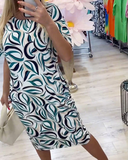 Round Neck Floral Straight Dress