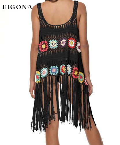 Openwork Fringe Detail Embroidery Sleeveless Cover-Up clothes O & Y.M Ship From Overseas trend