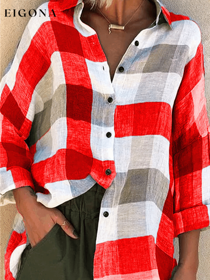 Women's Casual Loose Check Printed Shirt top tops