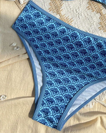 Sexy Suspender Triangle Print Bikini