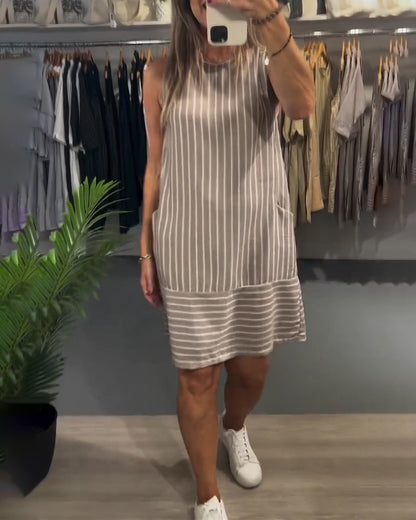 Sleeveless Pocket Striped Dress