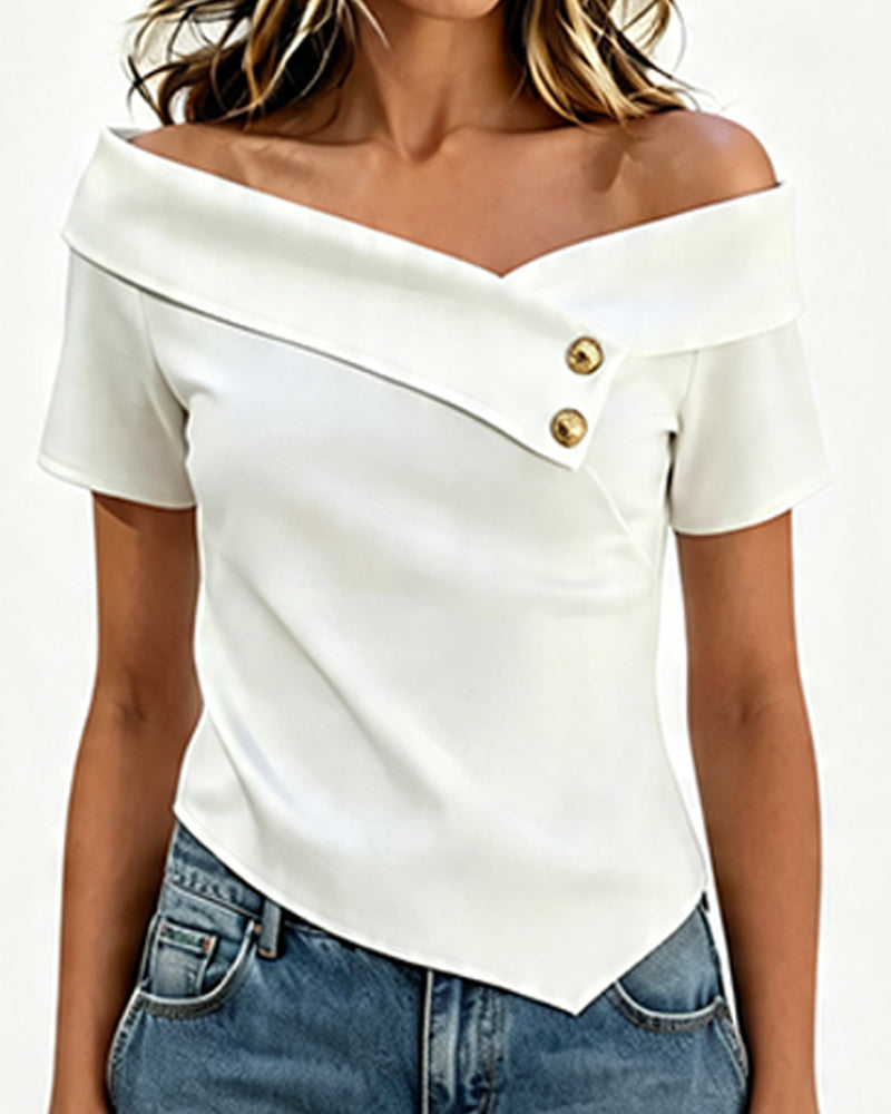 Off-The-Shoulder Solid Color Blouse